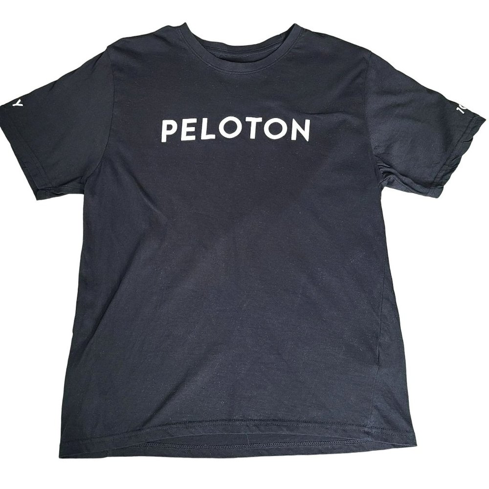 Peloton Shirt Adult Medium Black Short Sleeve Century 100% Cotton Cycling